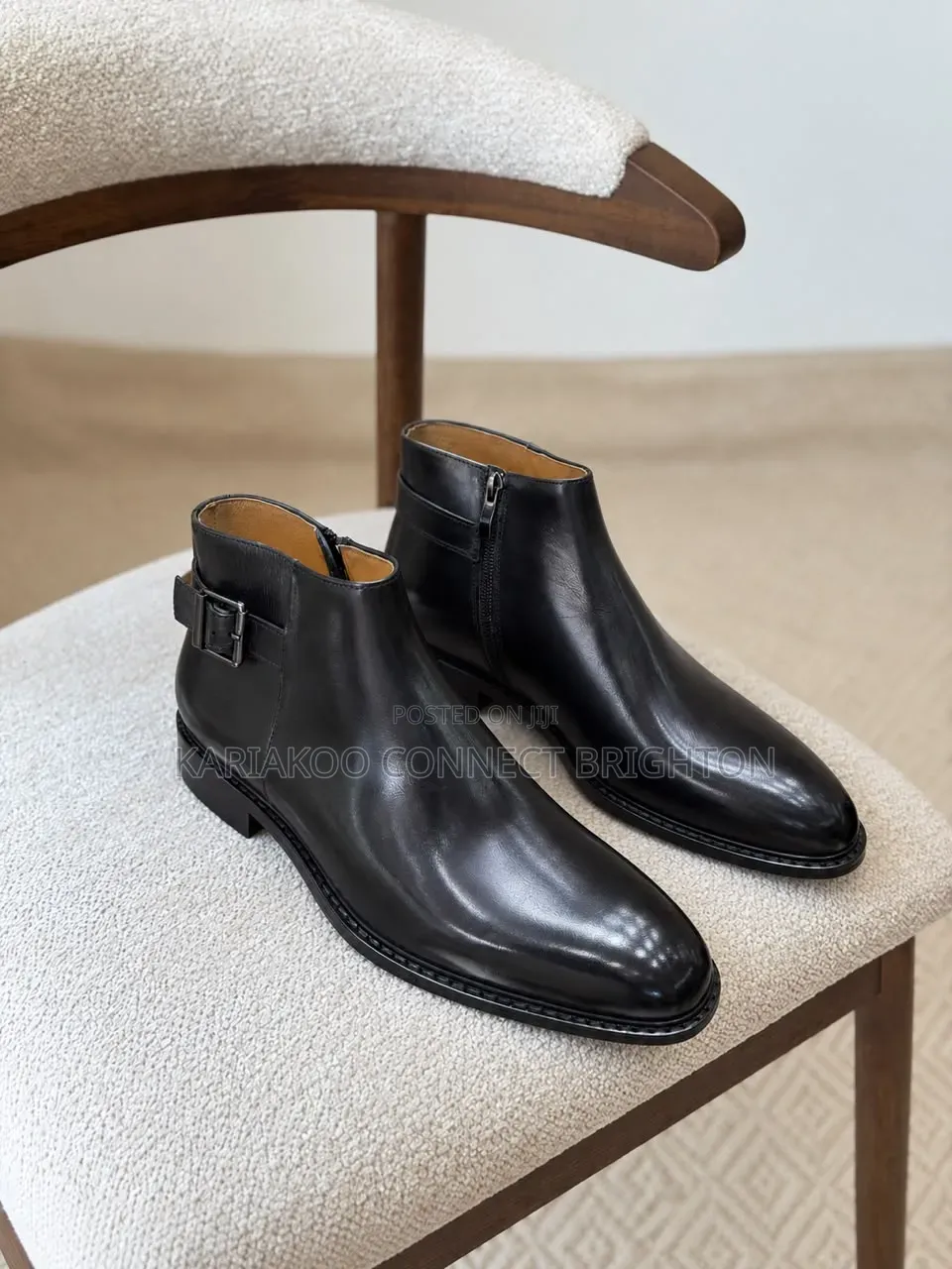 Black Leather Ankle Boots With Side Buckle