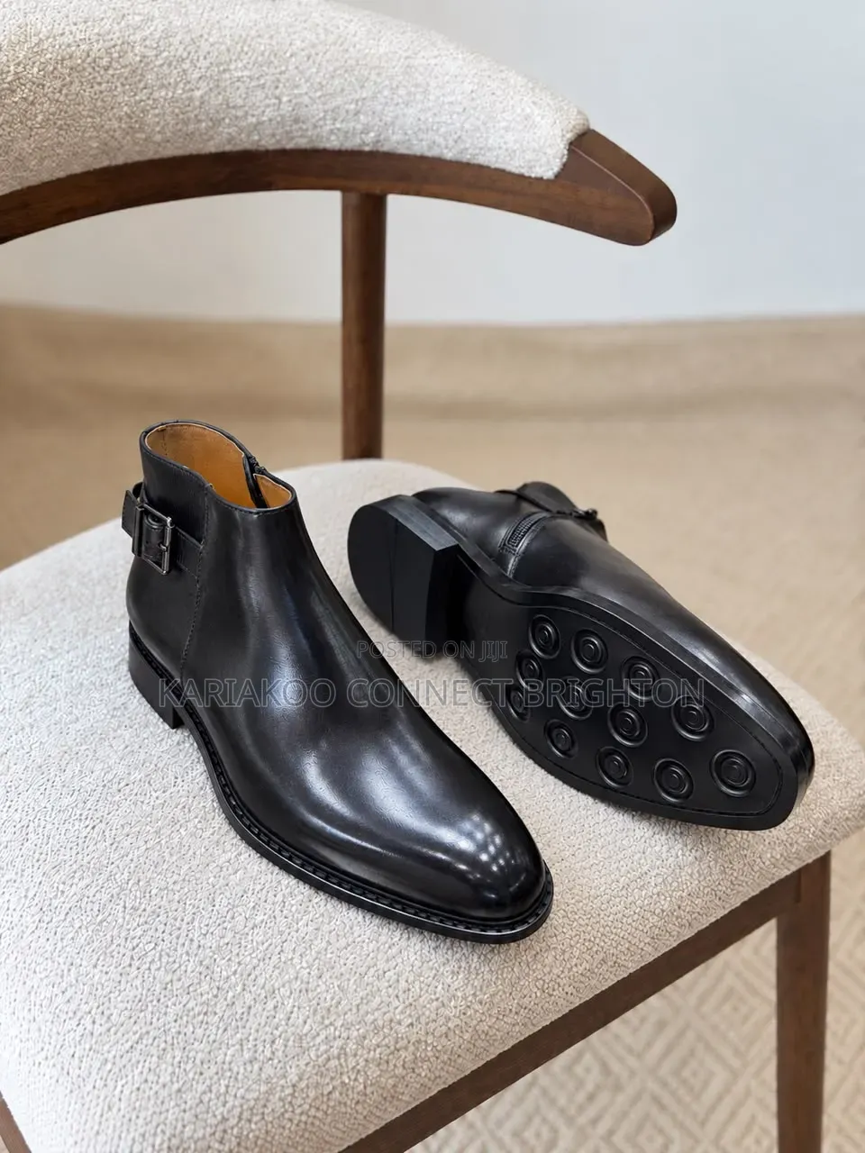 Black Leather Ankle Boots With Side Buckle