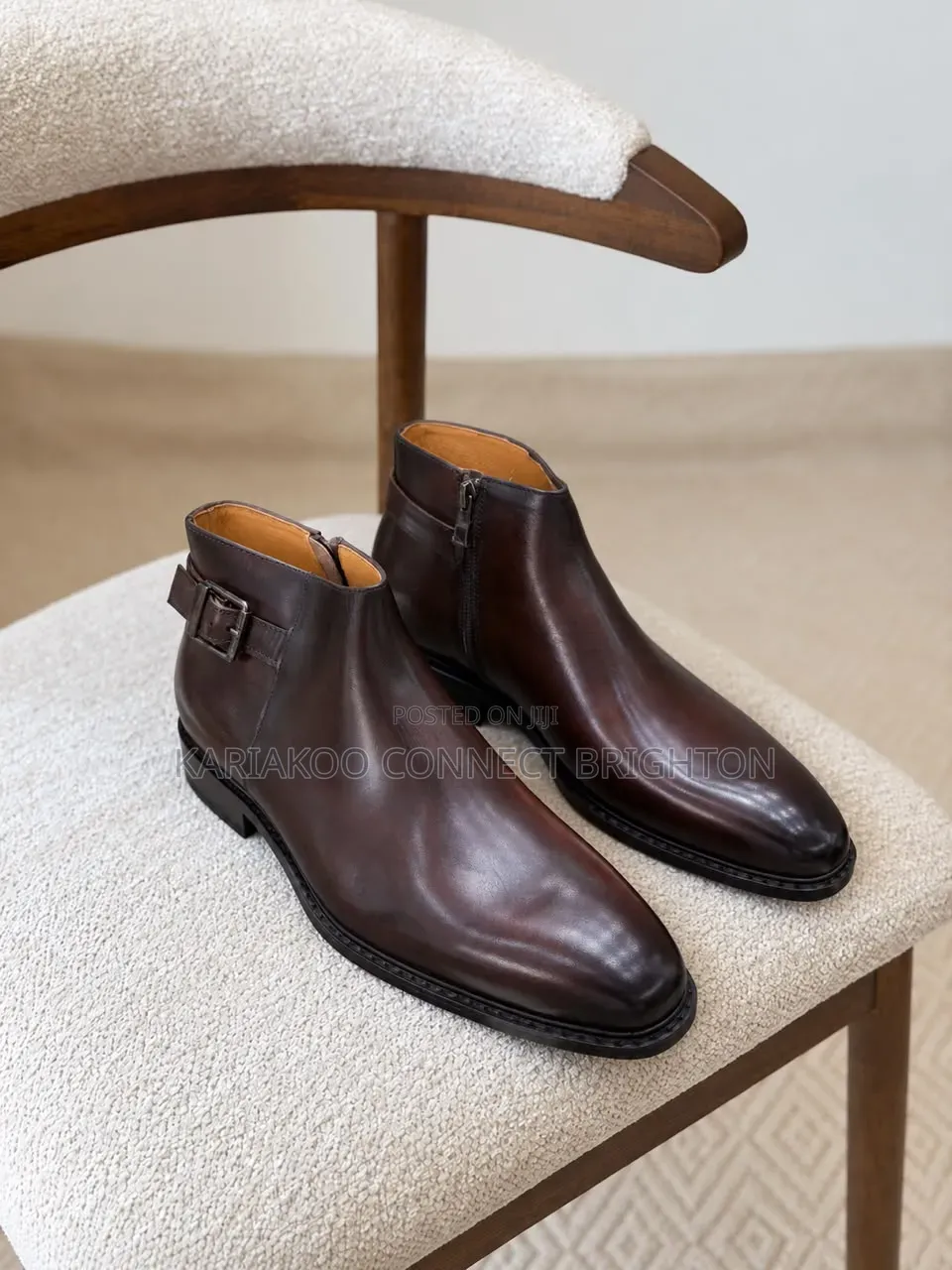 Black Leather Ankle Boots With Side Buckle