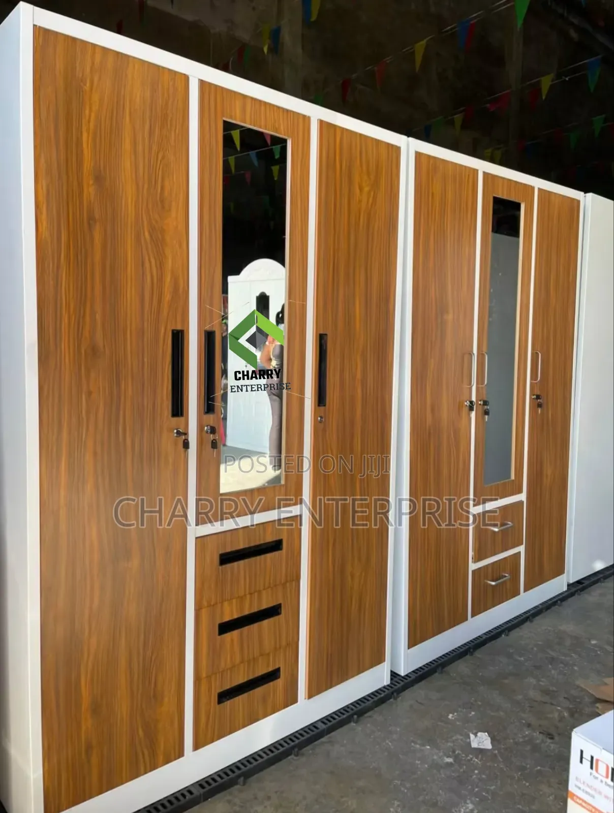 Modern 3 Door Metal and Wood Finish Wardrobe Kabati La Nguo La Chuma