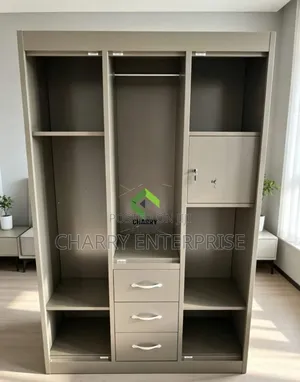 Modern 3 Door Metal and Wood Finish Wardrobe Kabati La Nguo La Chuma