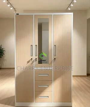 Modern 3 Door Metal and Wood Finish Wardrobe Kabati La Nguo La Chuma