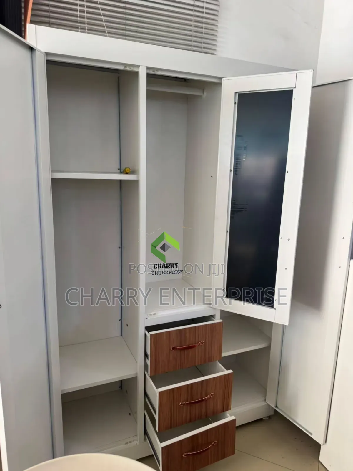 Modern 3 Door Metal and Wood Finish Wardrobe Kabati La Nguo La Chuma