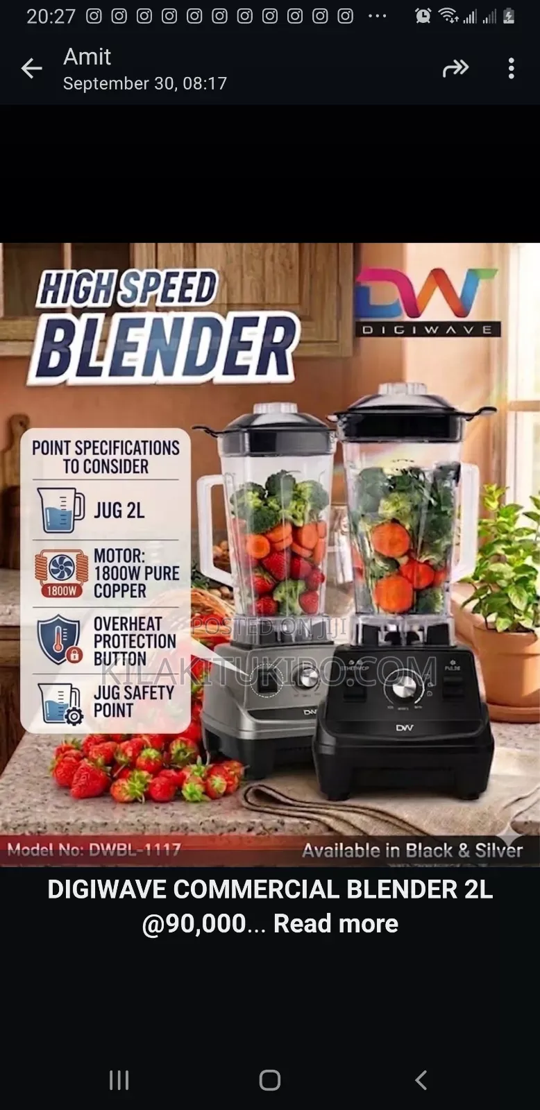 High Speed Blender Copper Motor 1800w 2l