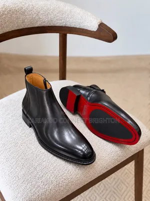 Black Leather Chelsea Boots With Red Sole
