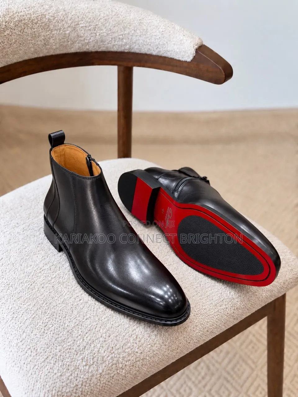 Black Leather Chelsea Boots With Red Sole
