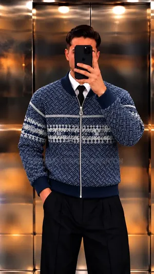 Patterned Zip-Up Knit Bomber Jacket Full Package