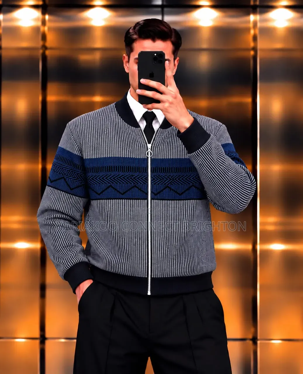 Patterned Zip-Up Knit Bomber Jacket Full Package