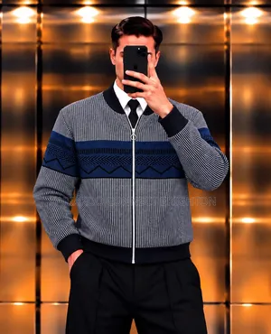 Patterned Zip-Up Knit Bomber Jacket Full Package