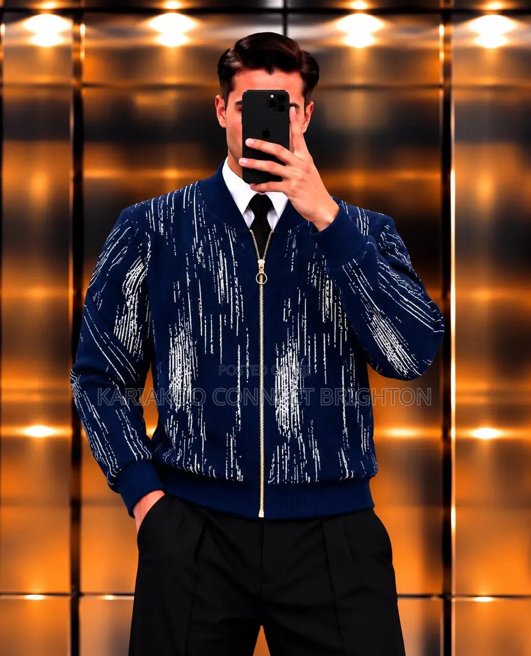 Patterned Zip-Up Knit Bomber Jacket Full Package
