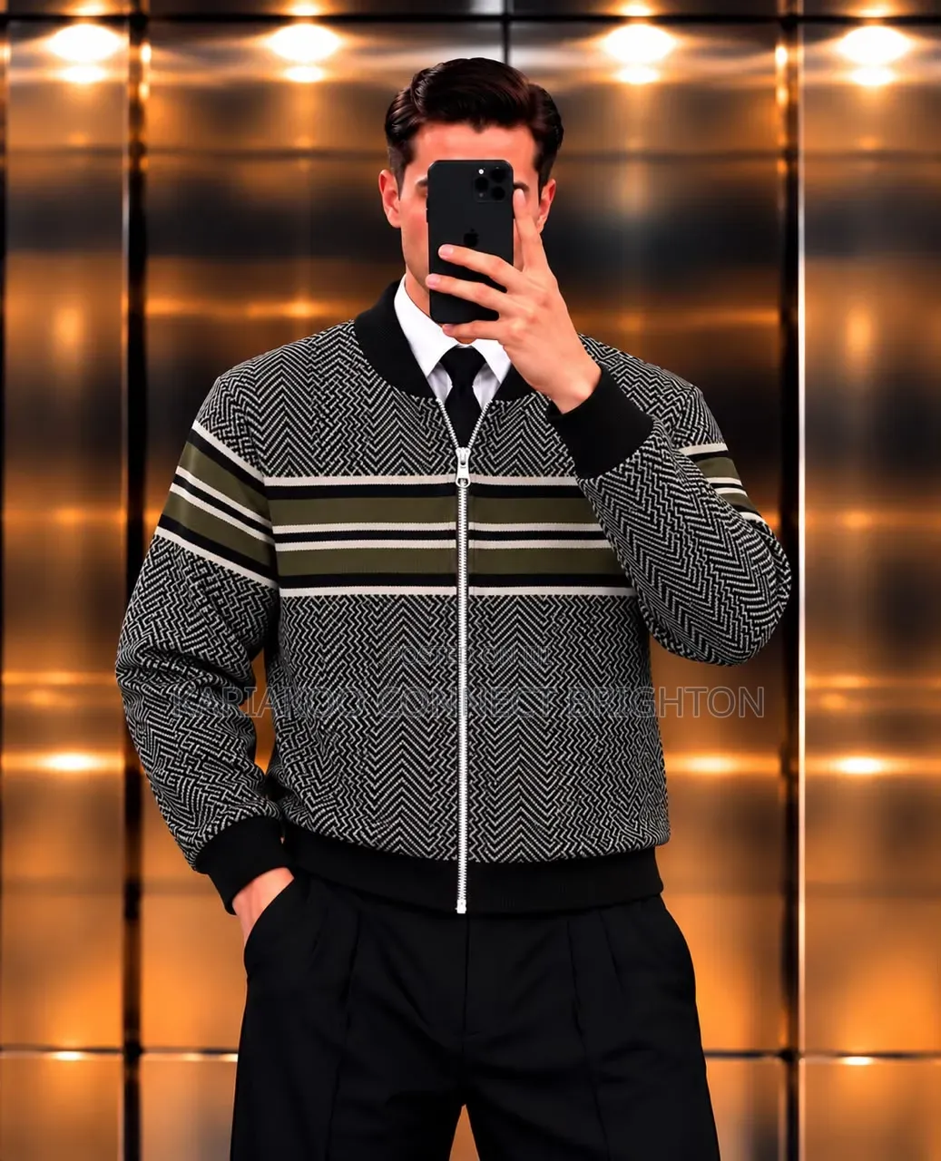 Patterned Zip-Up Knit Bomber Jacket Full Package