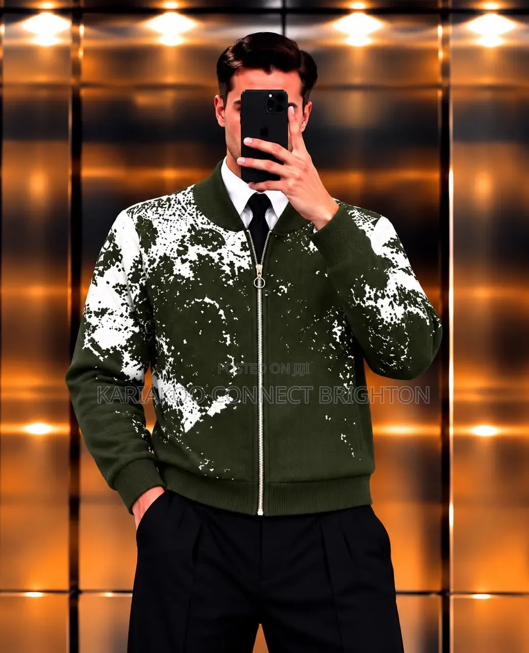 Patterned Zip-Up Knit Bomber Jacket Full Package