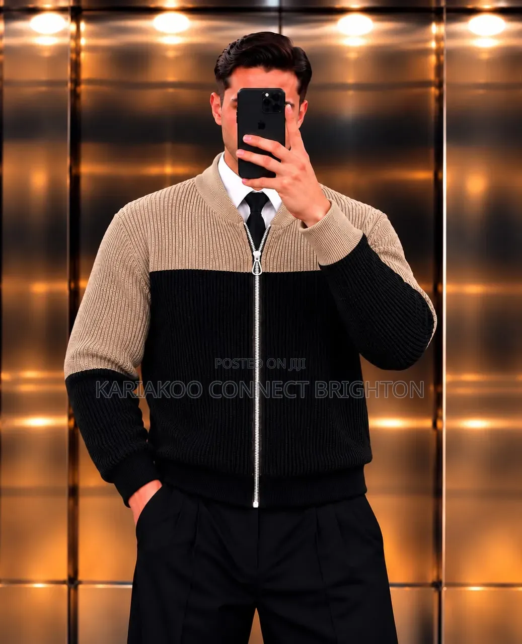 Patterned Zip-Up Knit Bomber Jacket Full Package
