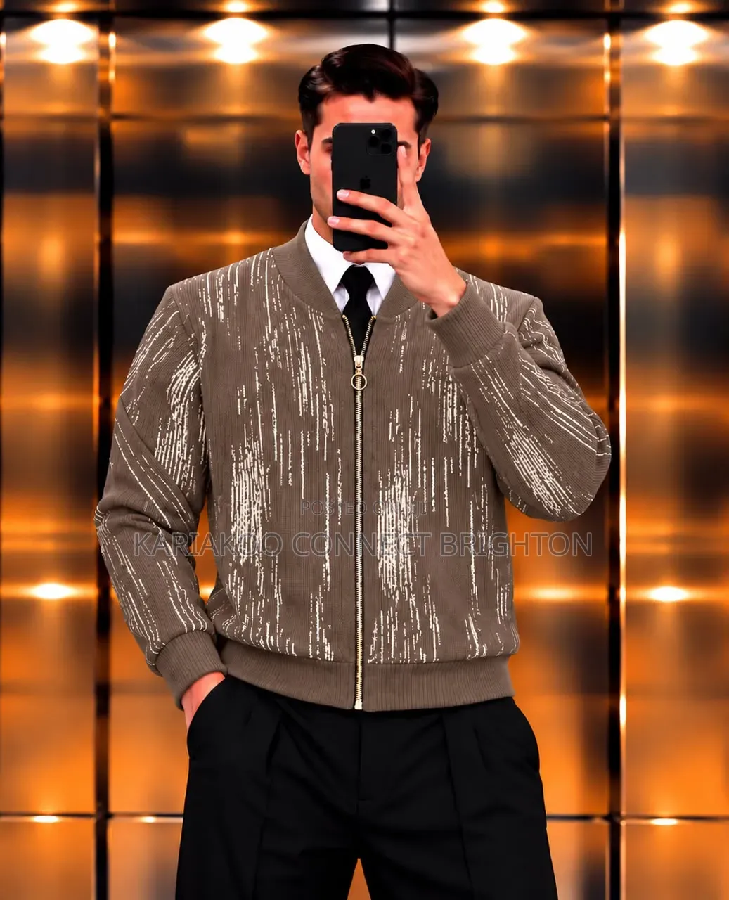 Patterned Zip-Up Knit Bomber Jacket Full Package