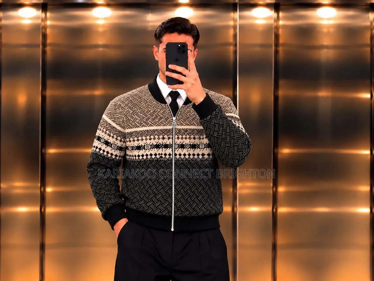 Patterned Zip-Up Knit Bomber Jacket Full Package