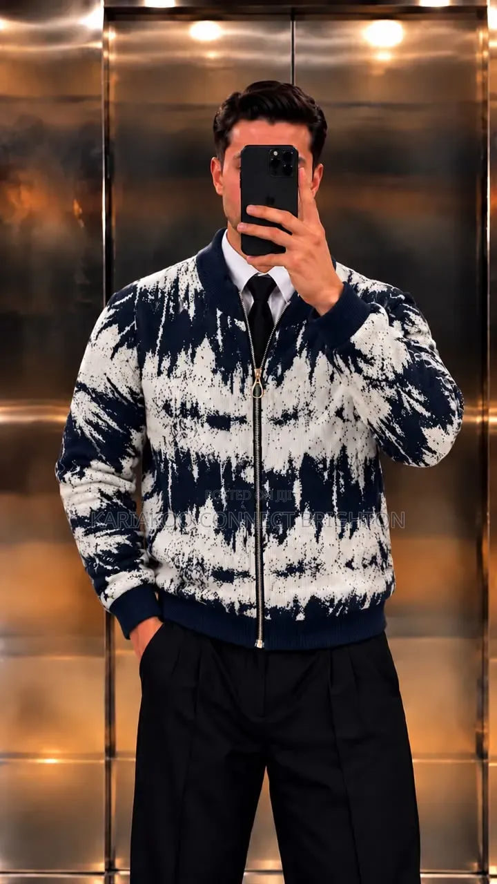 Patterned Zip-Up Knit Bomber Jacket Full Package