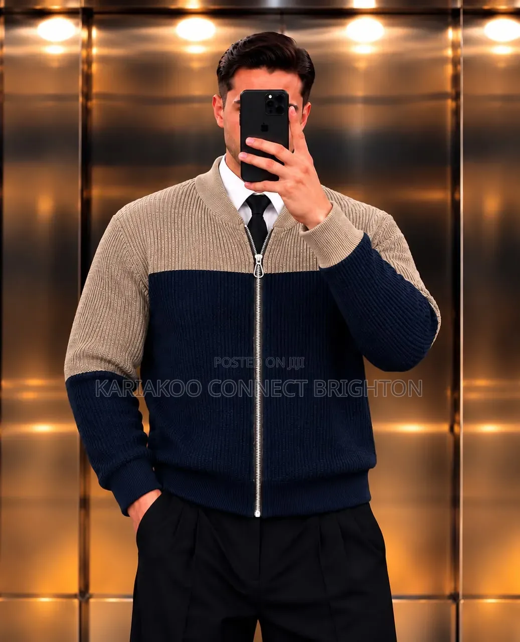 Patterned Zip-Up Knit Bomber Jacket Full Package