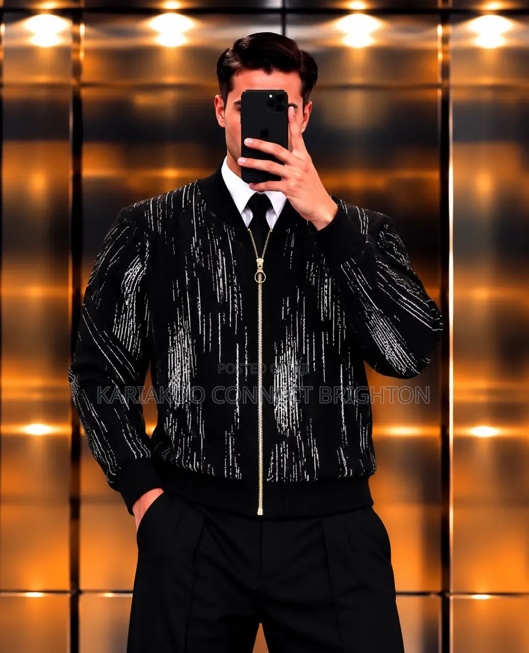 Patterned Zip-Up Knit Bomber Jacket Full Package