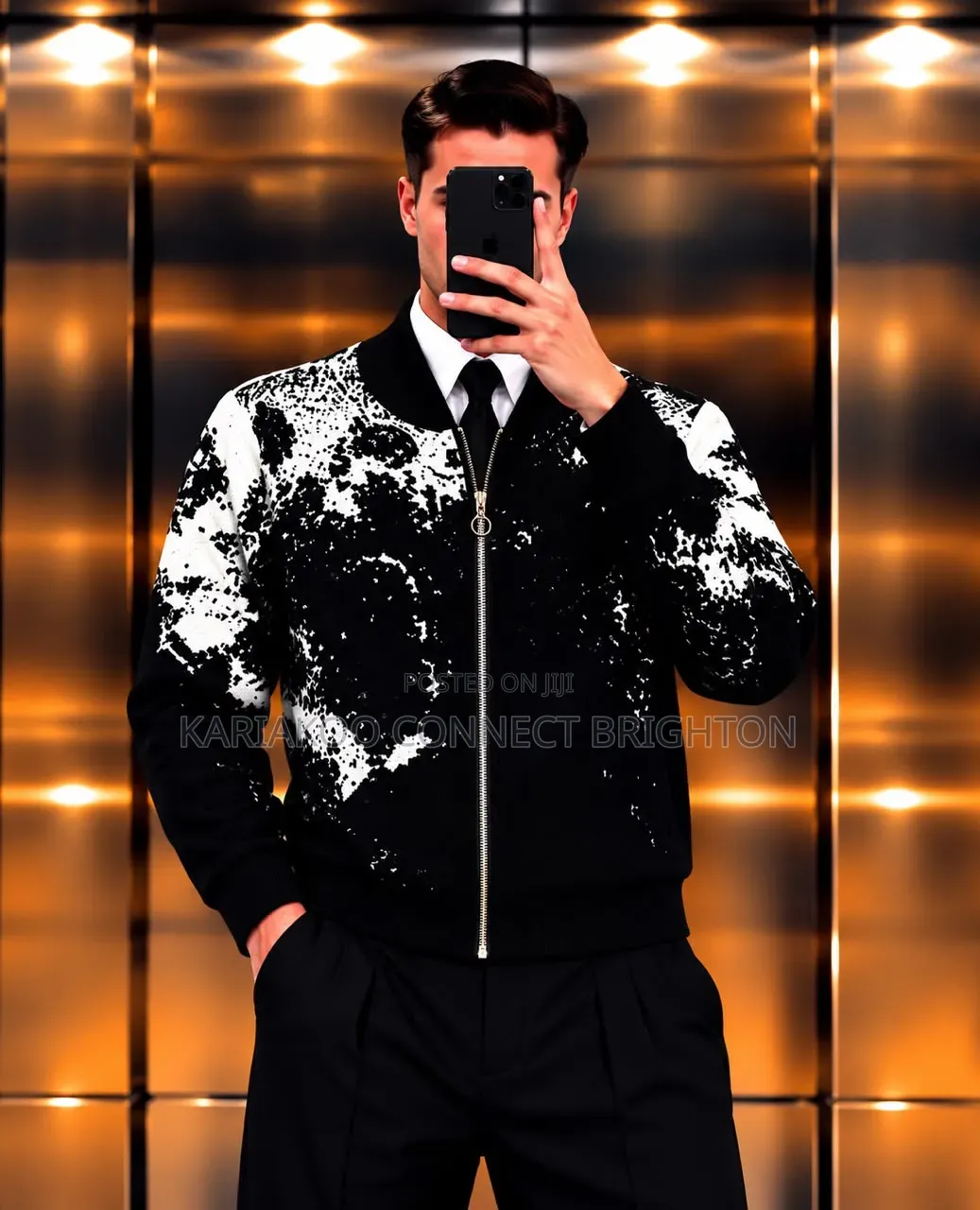 Patterned Zip-Up Knit Bomber Jacket Full Package