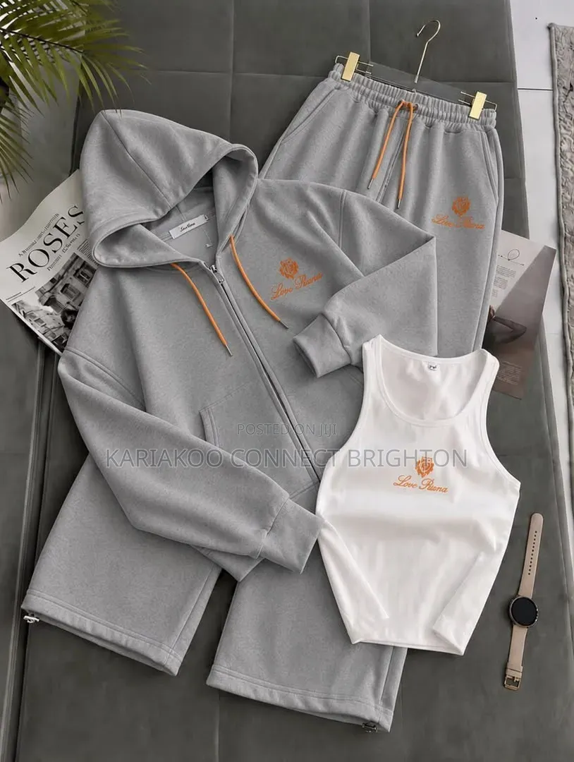 Black Three-Piece Tracksuit Set With Tank Top, Hoodie & Sweatpants