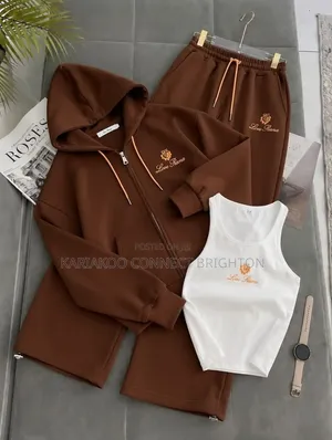 Black Three-Piece Tracksuit Set With Tank Top, Hoodie & Sweatpants