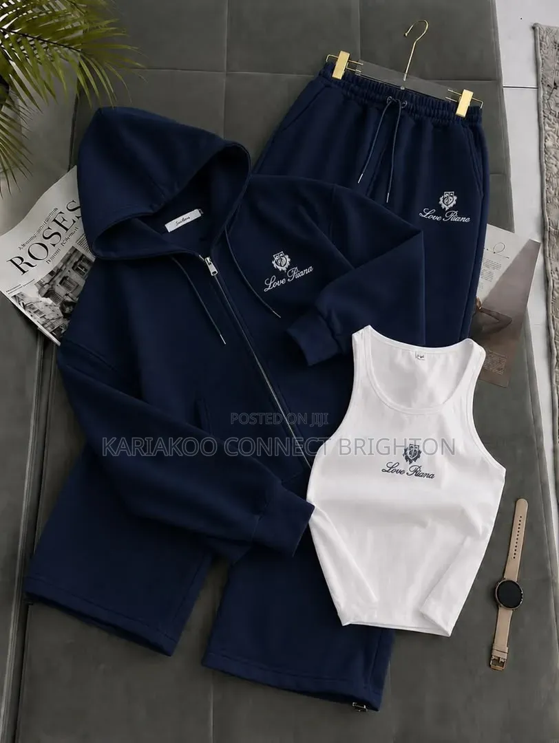 Black Three-Piece Tracksuit Set With Tank Top, Hoodie & Sweatpants