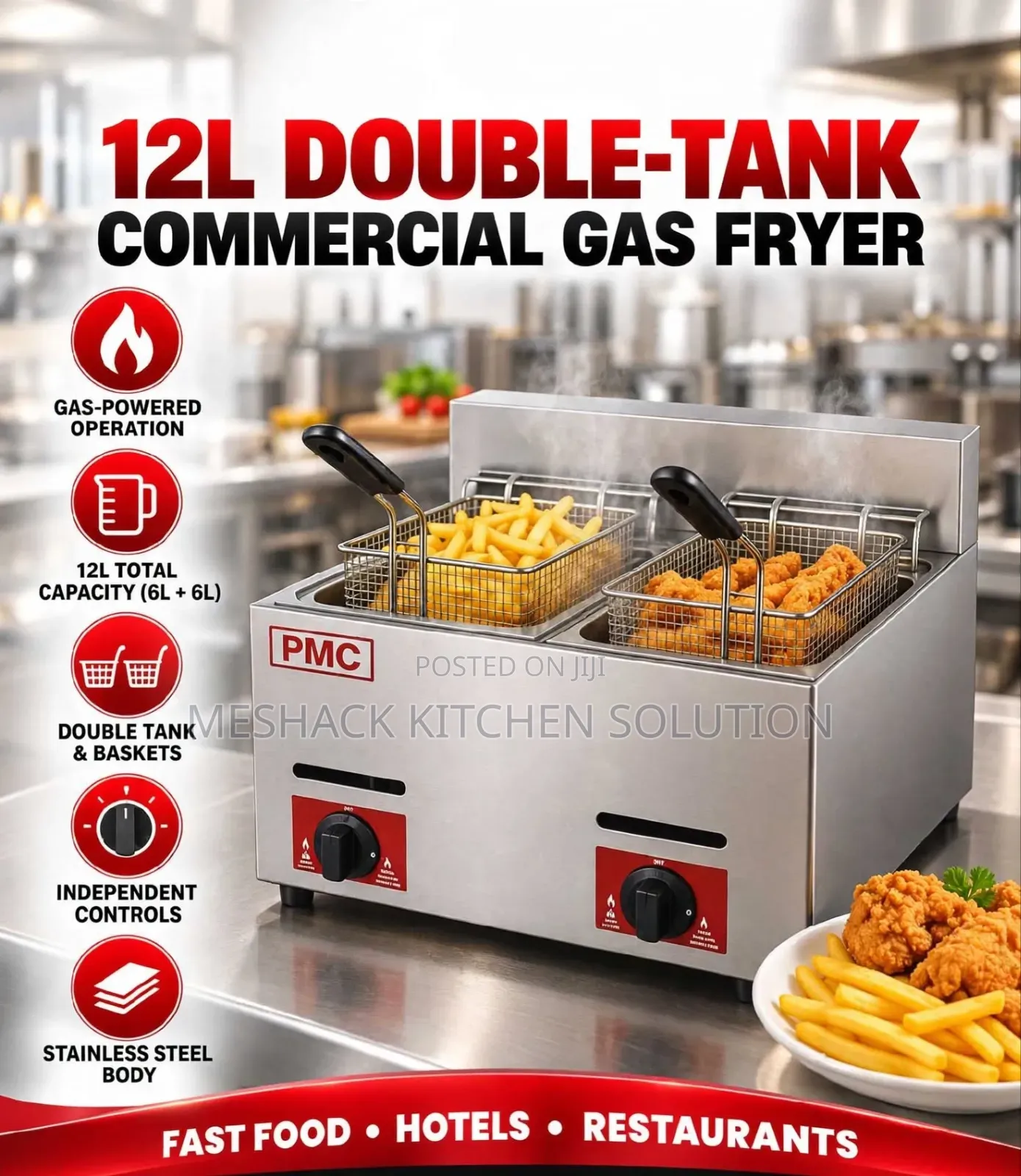 12L Double Tank Commercial Gas Fryer