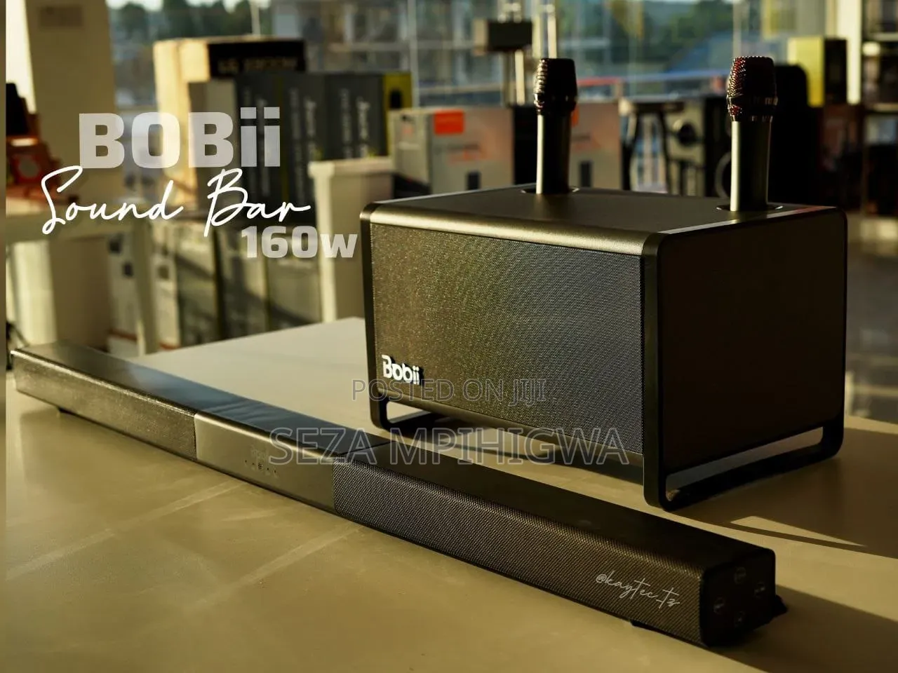 BOBii 160W Sound Bar With Dual Wireless Microphones