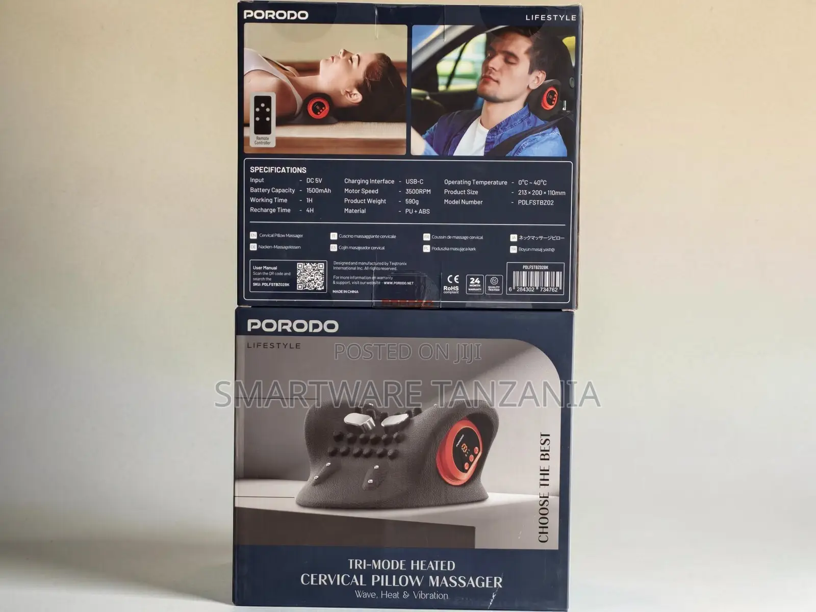 Porodo Tri-Mode Heated Cervical Pillow Massager With USB-C, 1500mAh