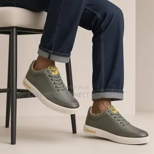 Olive Green Perforated Casual Sneakers With White Sole