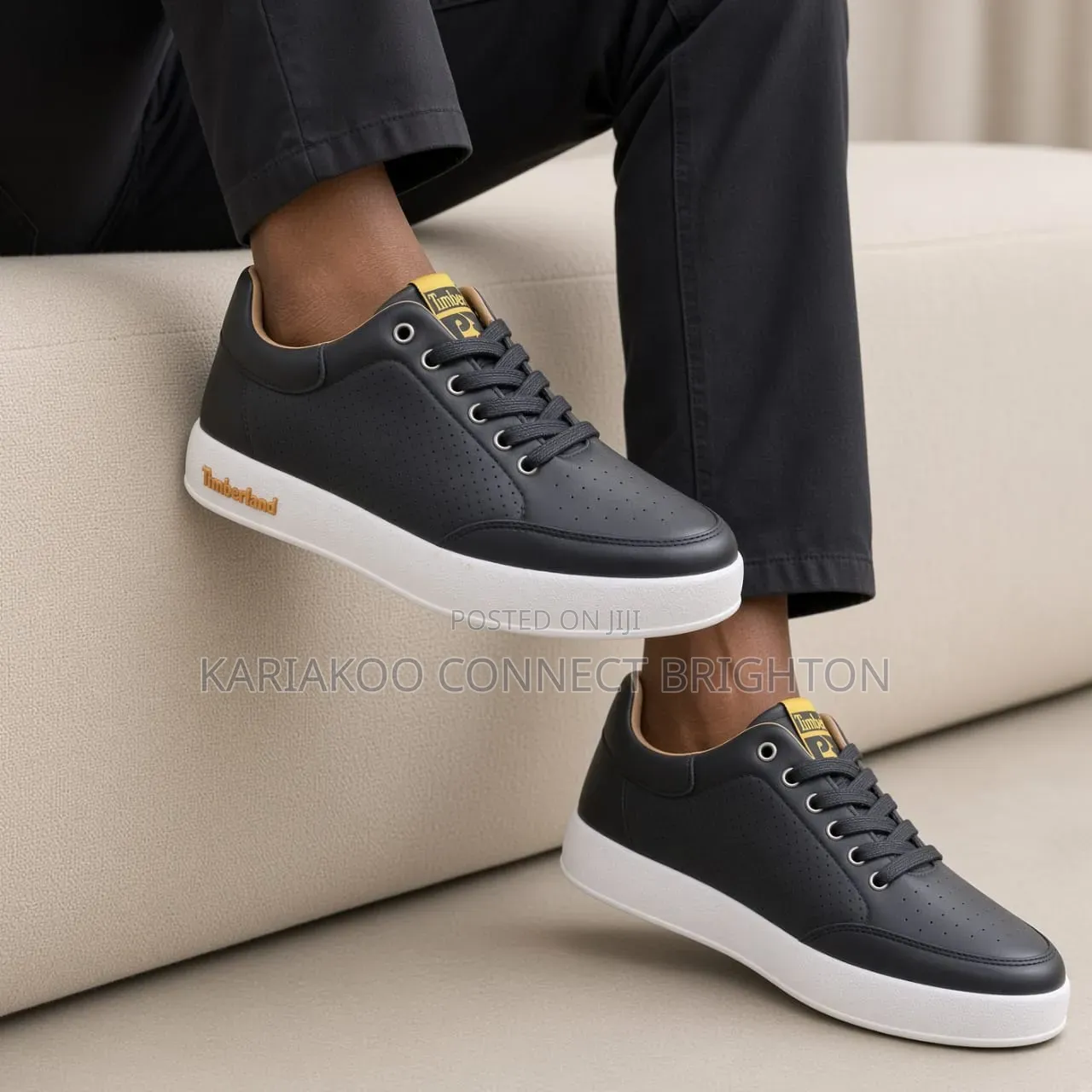 Olive Green Perforated Casual Sneakers With White Sole