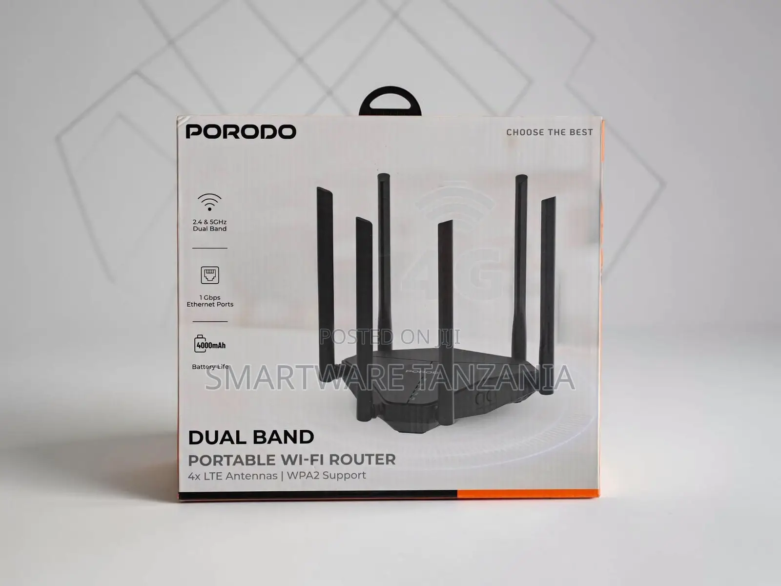 Porodo Dual Band Portable Wi-Fi Router 4x LTE Antennas, 1Gbps Ethernet