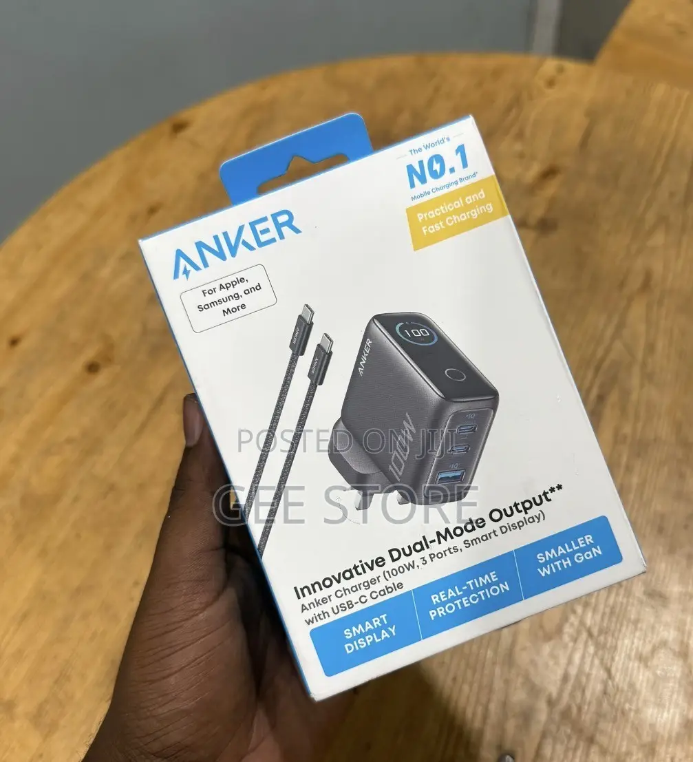 Anker Charger (100W, 3 Ports, Smart Display) With a USB-C Cable