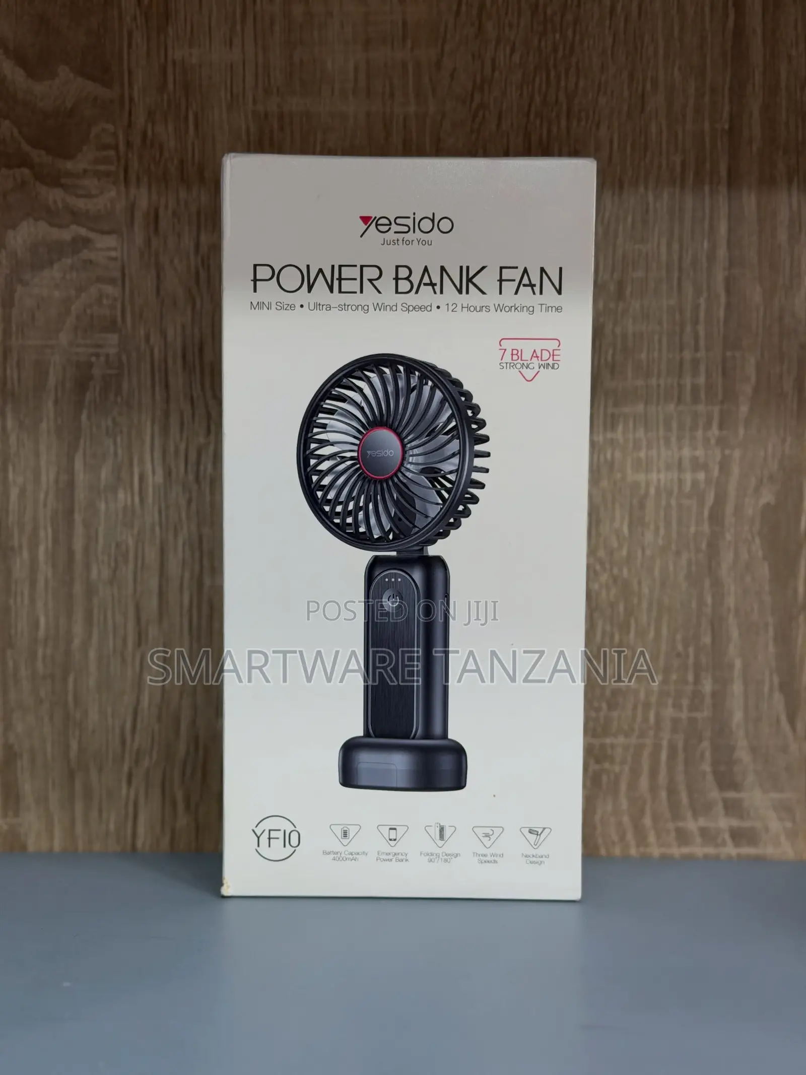 Yesido Mini Power Bank Fan With 4000mAh Battery, 7-Blade Design