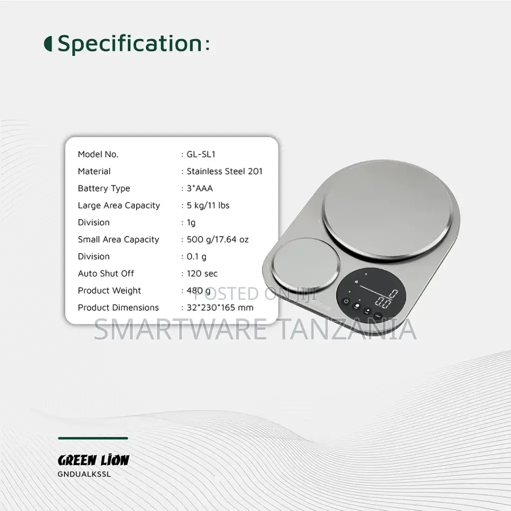 Green Lion Dual Kitchen Scale With Large and Small Platforms, 5kg