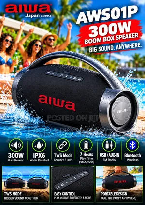 Aiwa - Aws01p* 300w Portable Wireless Speaker 300w Max Power
