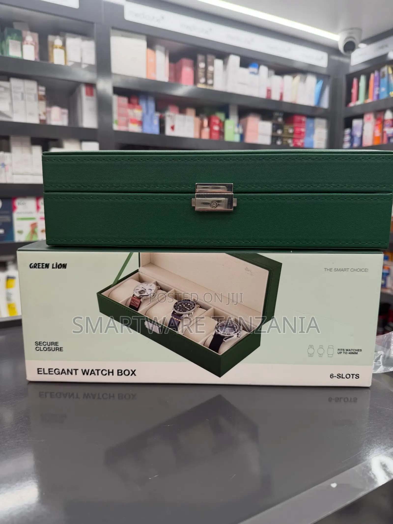 Green Lion Elegant Watch Box for 6 Watches With Secure Closure Design