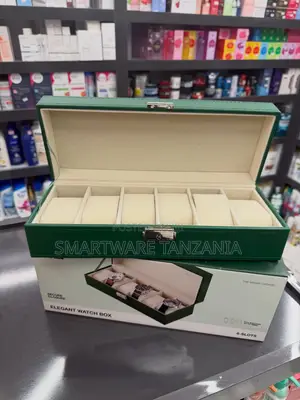 Elegant Watch Box With 6 Slots, Green Faux Leather, Secure Closure