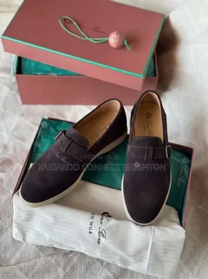 Black Suede Slip-on Casual Shoes With Buckle Strap and White Sole