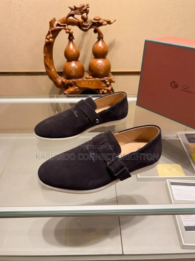 Black Suede Slip-on Casual Shoes With Buckle Strap and White Sole