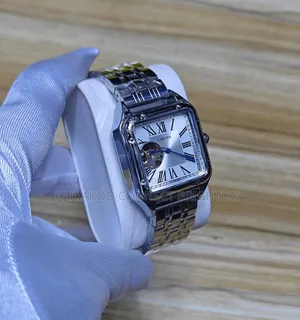 Silver Stainless Steel Luxury Watch With Green Dial and Open-