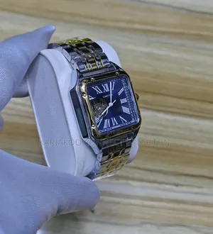 Silver Stainless Steel Luxury Watch With Green Dial and Open-