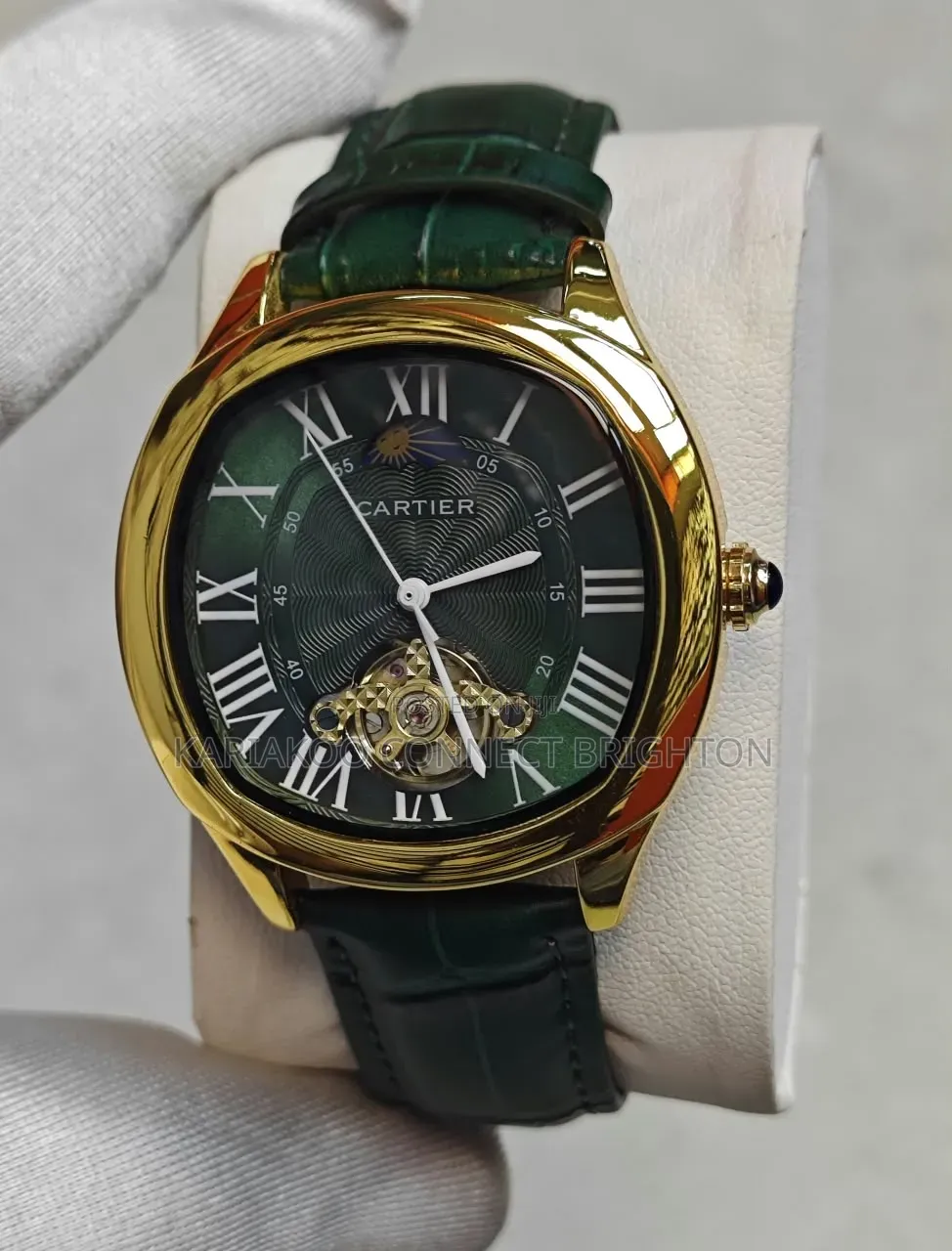 Gold-Tone Stainless Steel Luxury Watch With Green Dial,