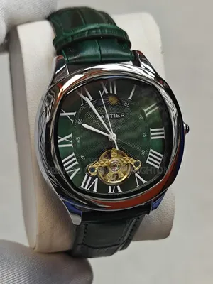 Gold-Tone Stainless Steel Luxury Watch With Green Dial,
