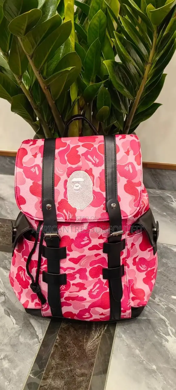 A Bathing Ape (Bape) Camo Bagspack Featuring a Centered Ape Head