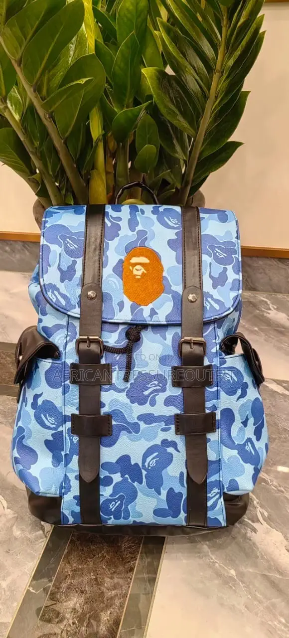 A Bathing Ape (Bape) Camo Bagspack Featuring a Centered Ape Head