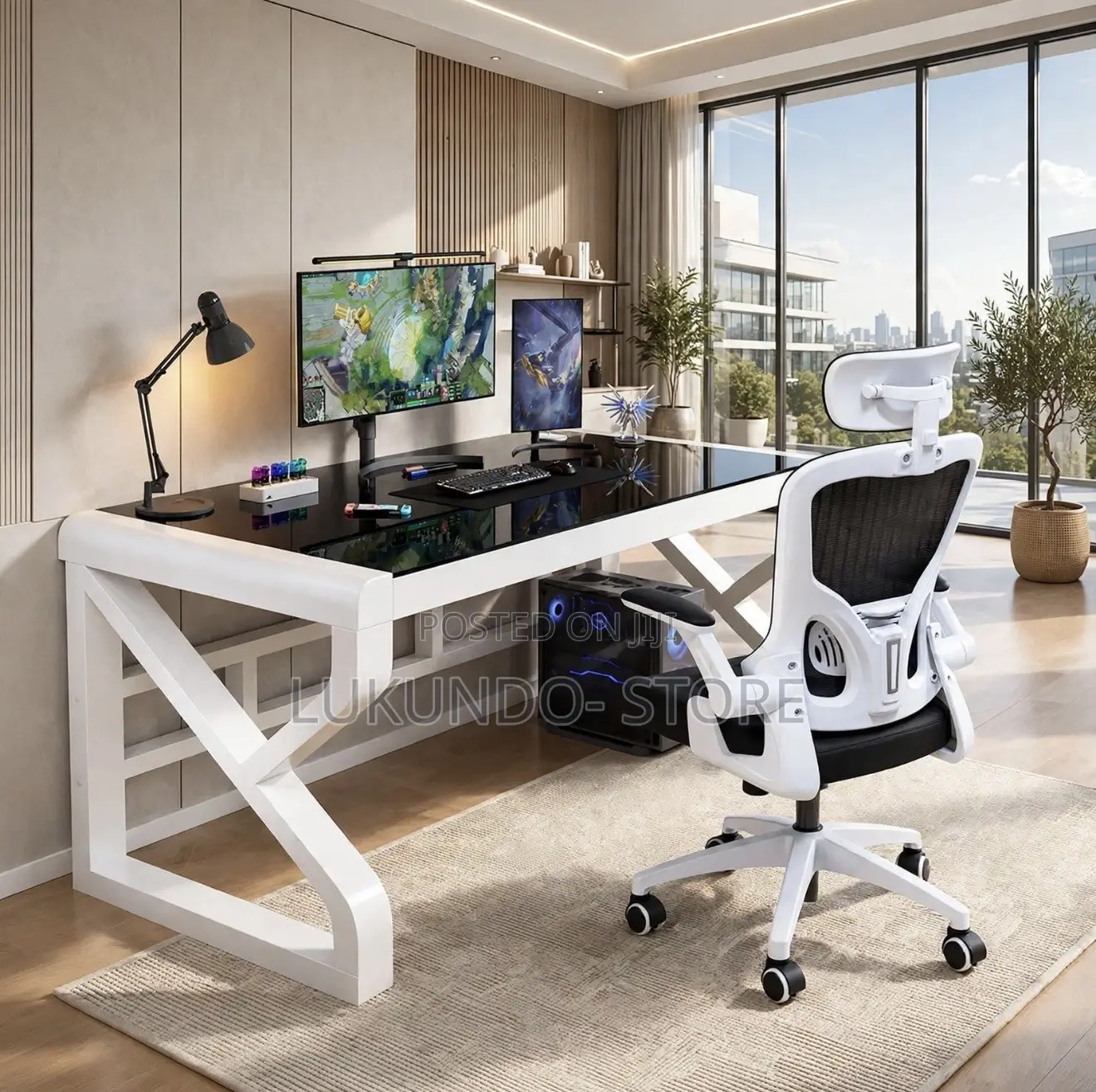 White Gaming Table With Chair