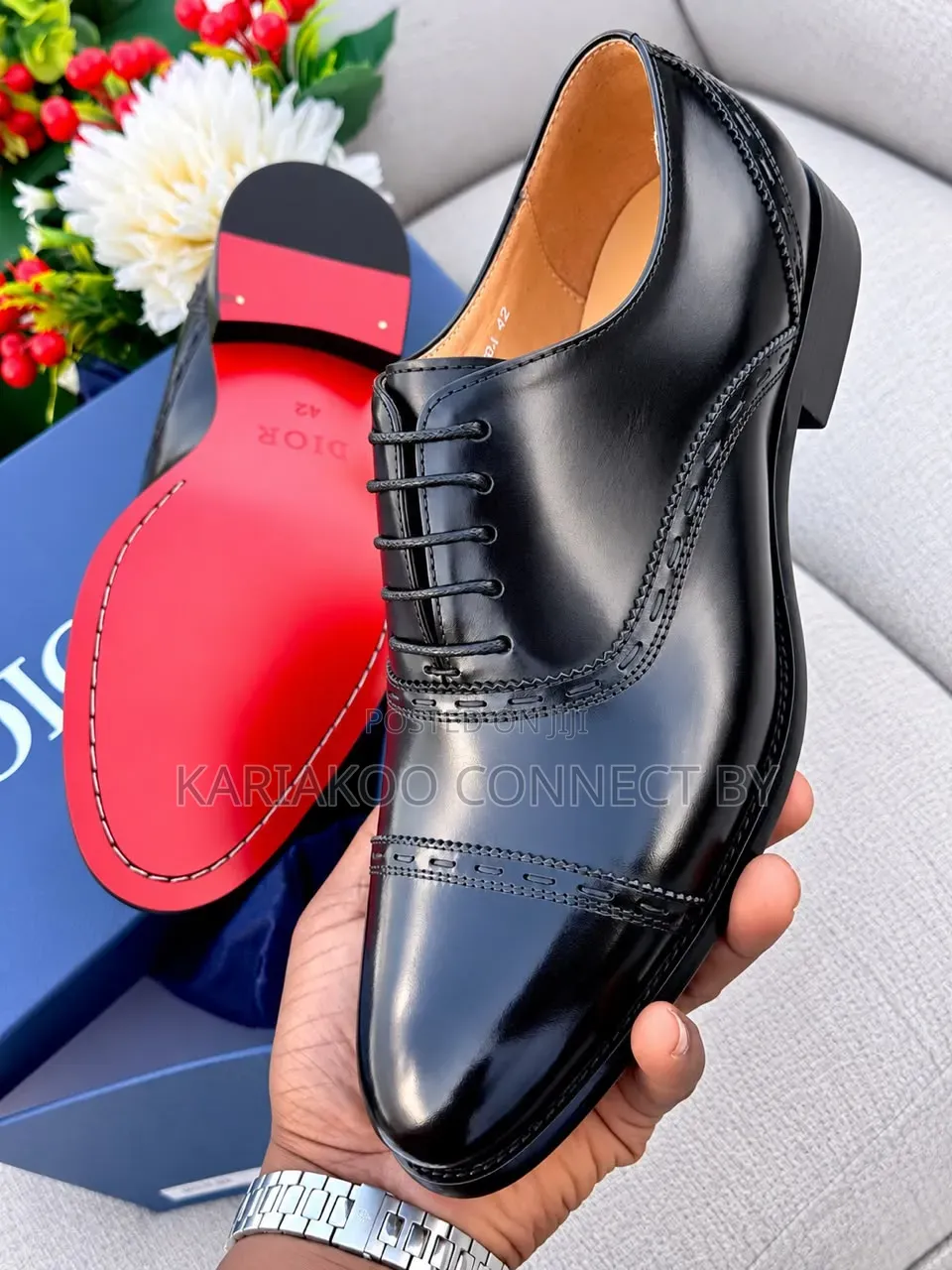 DIOR Men's Executive Cap-Toe Oxford Leather Shoes