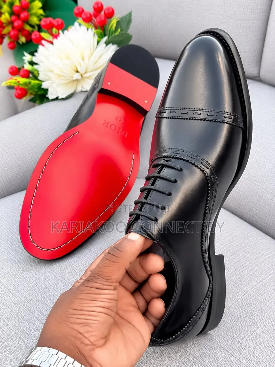 DIOR Men's Executive Cap-Toe Oxford Leather Shoes