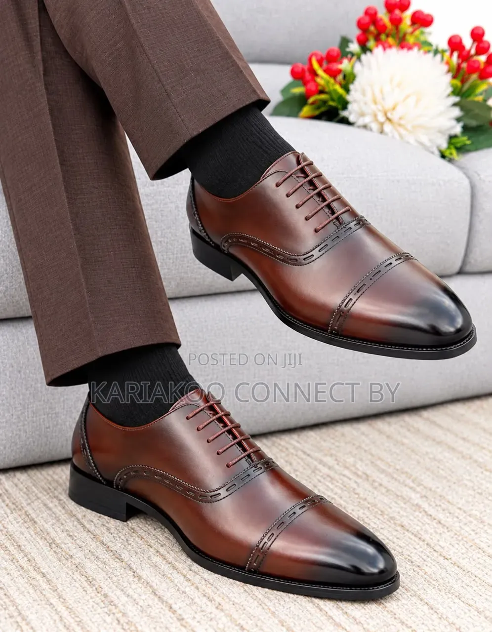 DIOR Men's Executive Cap-Toe Oxford Leather Shoes